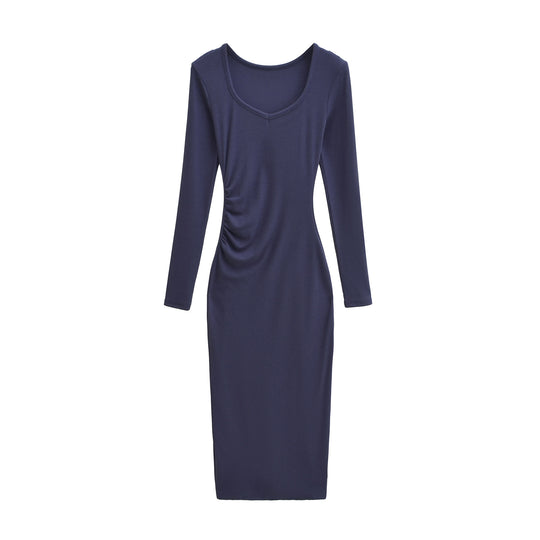 Damen Enganliegendes Midikleid mit seitlicher Raffung und doppeltem Ausschnitt Nord Taschen