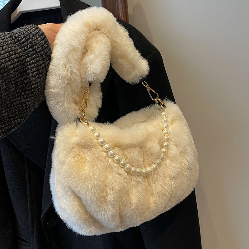 Damen Plüsch-Handtasche mit dekorativen Perlenakzenten Nord Taschen