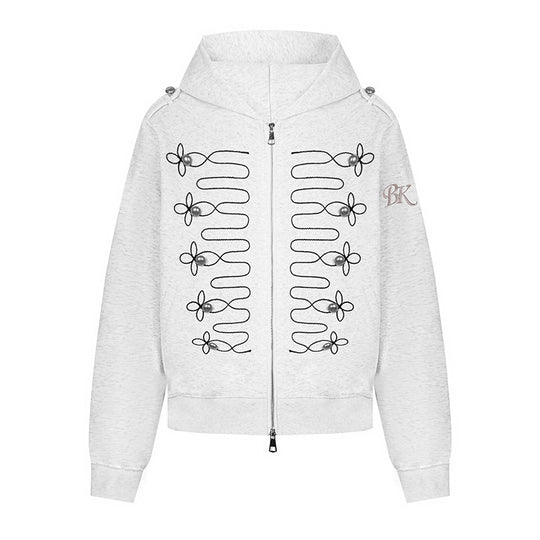 Damen Kapuzen‑Sweatjacke mit dekorischer Frogging‑Stickerei und Perlenknöpfen Nord Taschen