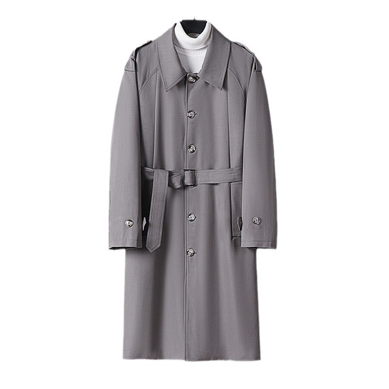 Herren Schlichter Twill-Trenchcoat mit verstellbarem Taillengürtel und Schulterpatten Nord Taschen