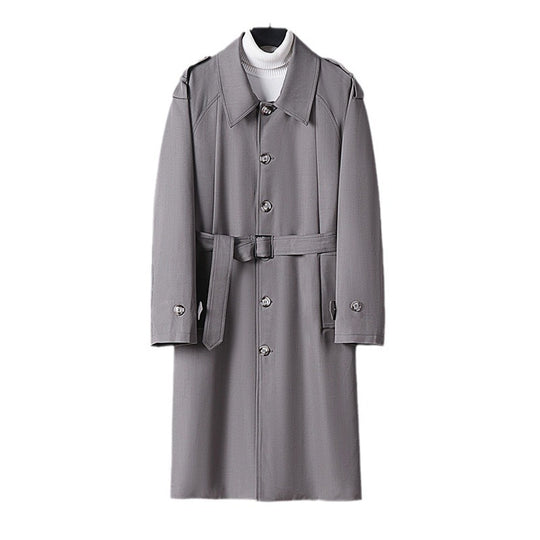 Herren Schlichter Twill-Trenchcoat mit verstellbarem Taillengürtel und Schulterpatten Nord Taschen