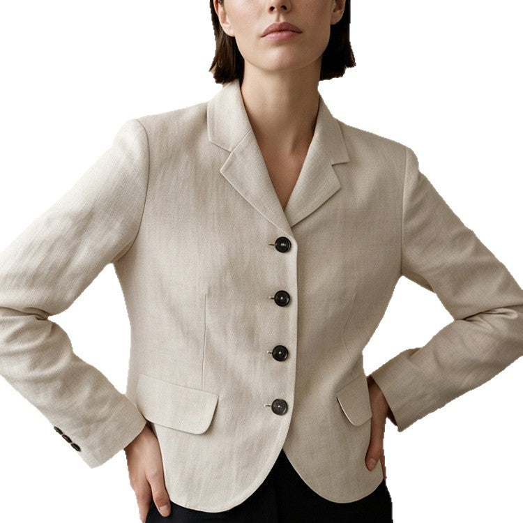 Damen Taillierter Leinenblazer mit Schößchen, Pattentaschen und durchgehender Knopfleiste Nord Taschen