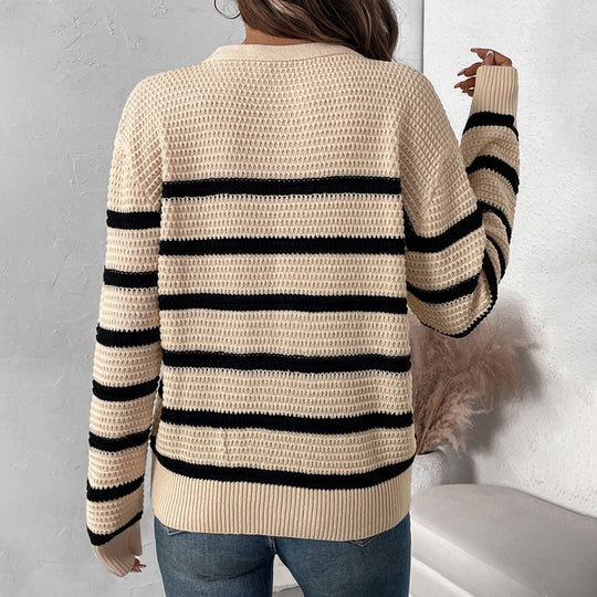 Damen Lässiger Strickpullover mit Knopfleiste Nord Taschen