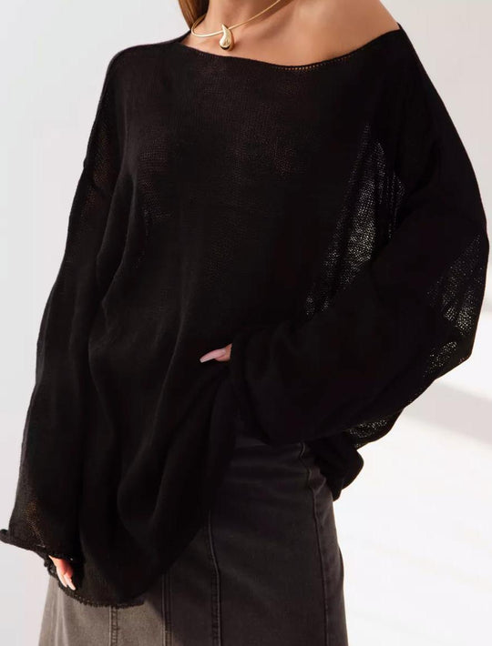 Damen luftiger Oversize-Strickpullover mit weitem Schnitt und transparentem Gew Nord Taschen