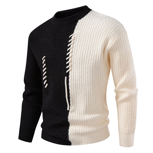 Herren zweigeteilter Strukturstrickpullover mit Zierband-Detail und Rundhalsausschnitt Nord Taschen
