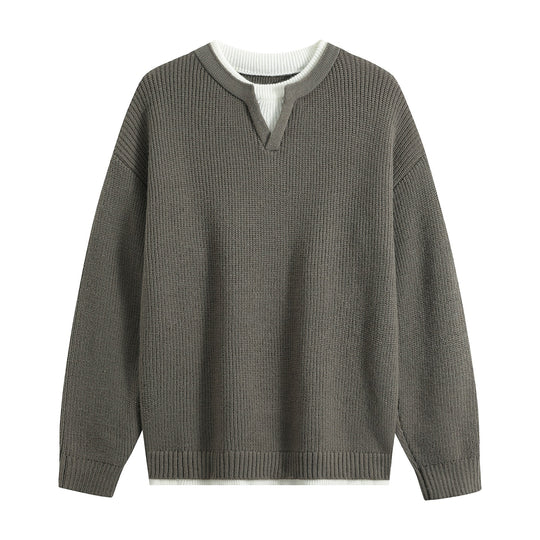 Herren Oversize-Strukturstrick-Pullover mit V‑Einsatz am Rundhals Nord Taschen