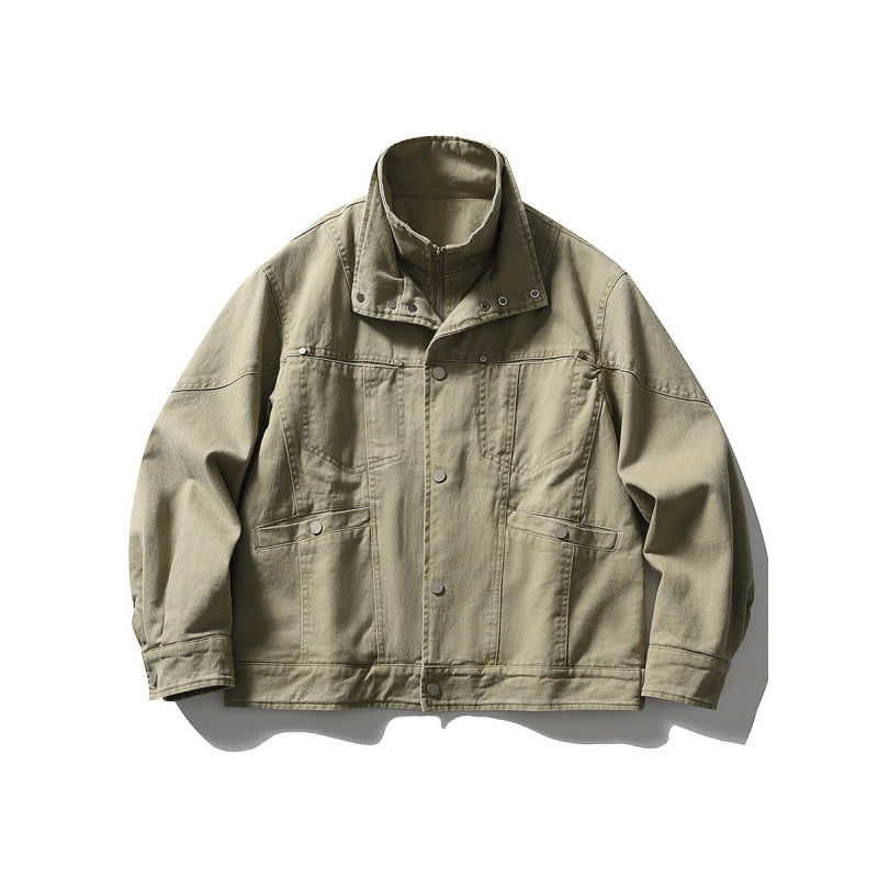 Herren Oversize-Canvasjacke mit Stehkragen, Druckknopf-Front und verdecktem Reißverschlussinneneinsatz Nord Taschen