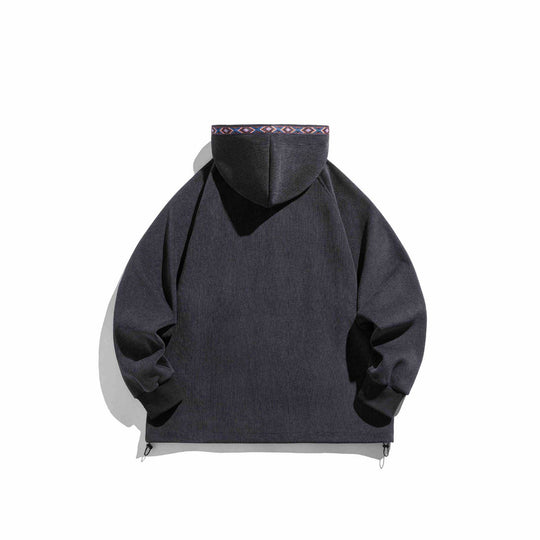 Unisex Oversize Kapuzen-Zipjacke aus geripptem French‑Terry mit Zierband Nord Taschen