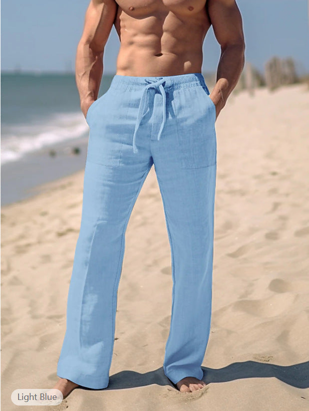 Herren weite Resort-Freizeithose im Palazzo-Stil aus Leinenmix mit Tunnelzug und seitlichen Eingrifftaschen Nord Taschen