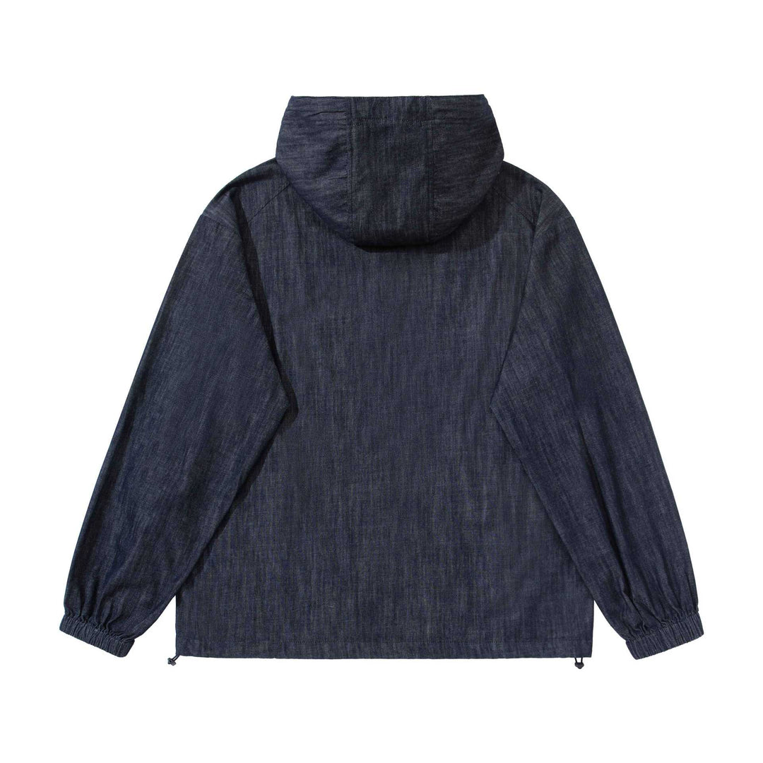 Herren leichter Denim-Anorak mit Kapuze und halber Knopfleiste Nord Taschen