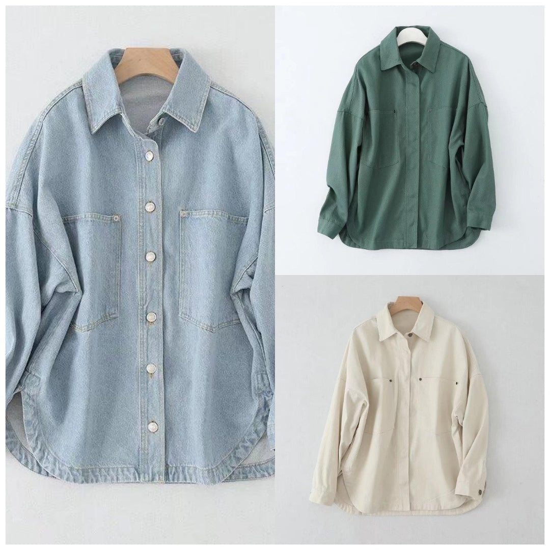 Damen Oversize Jeanshemd‑Jacke mit aufgesetzten Taschen und abgerundetem Saum Nord Taschen