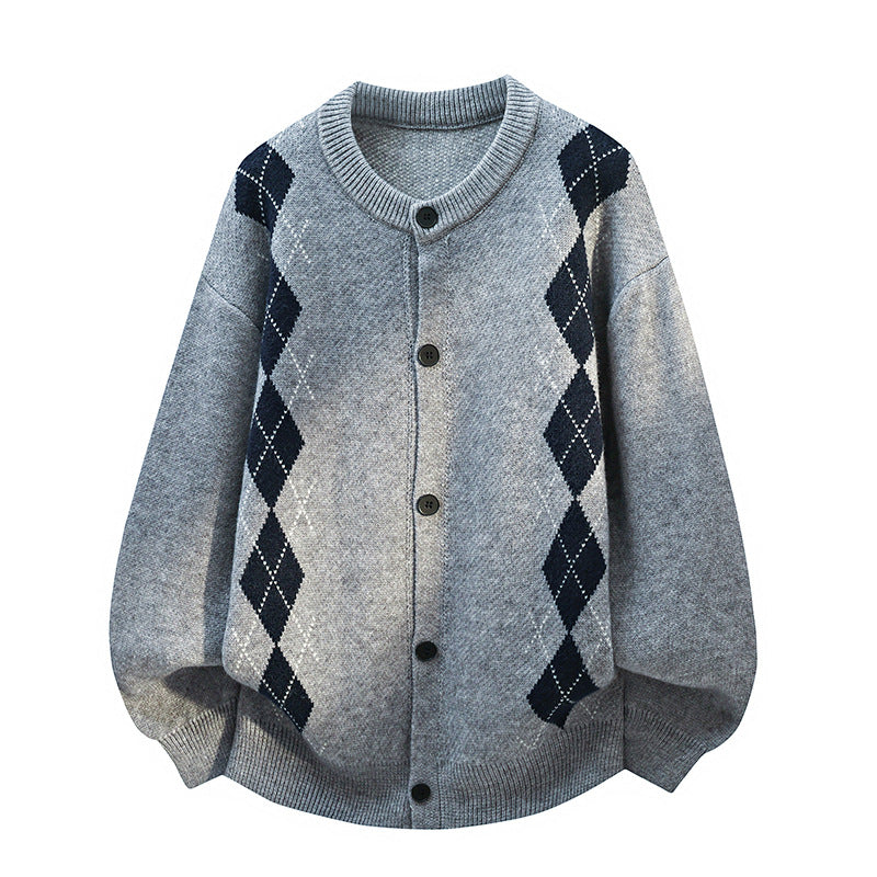Damen Oversize Strickcardigan mit Rautenmuster & Knopfleiste Nord Taschen