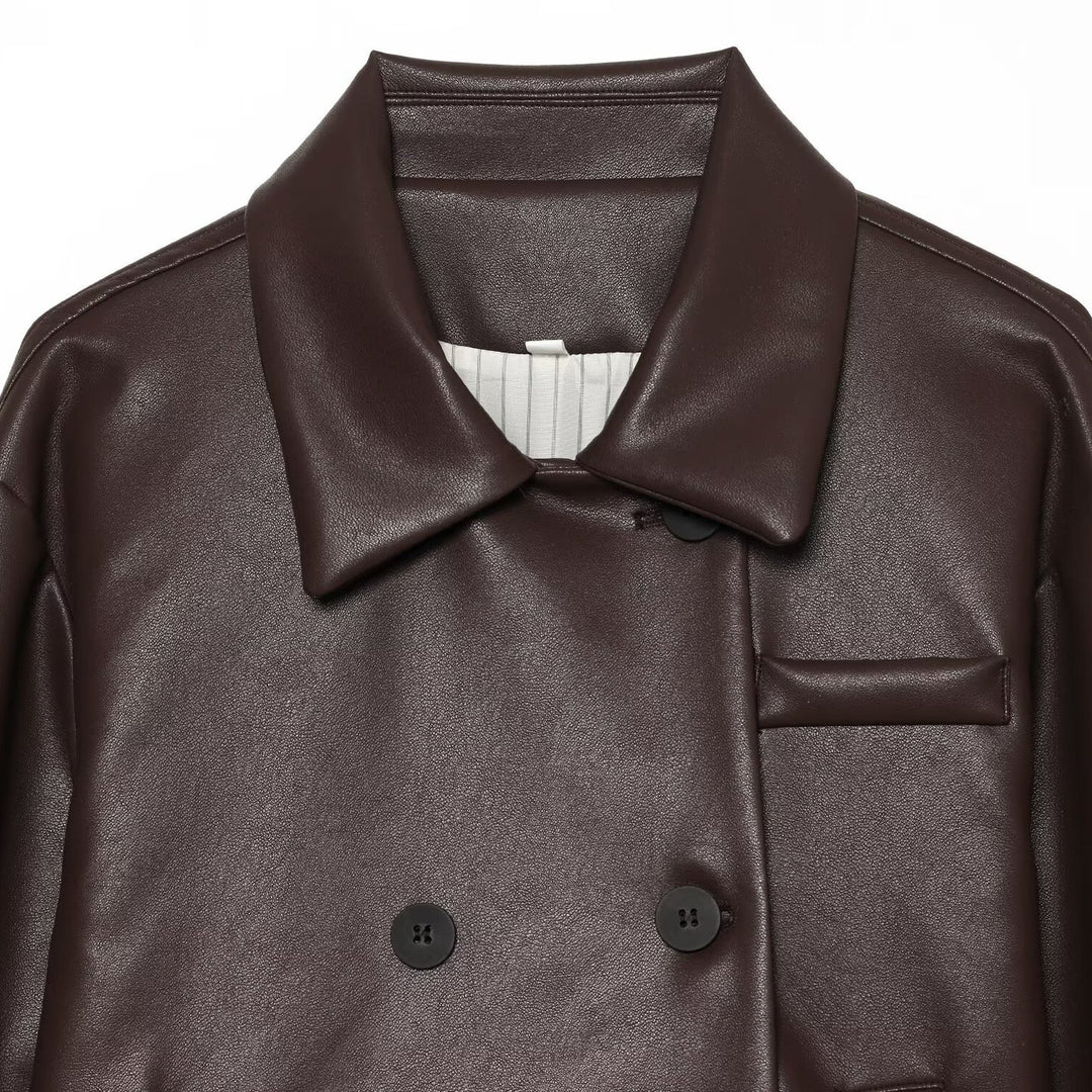 Damen Kurzer Kunstleder-Blouson mit doppelreihiger Knopfleiste und kastiger Silhouette Nord Taschen