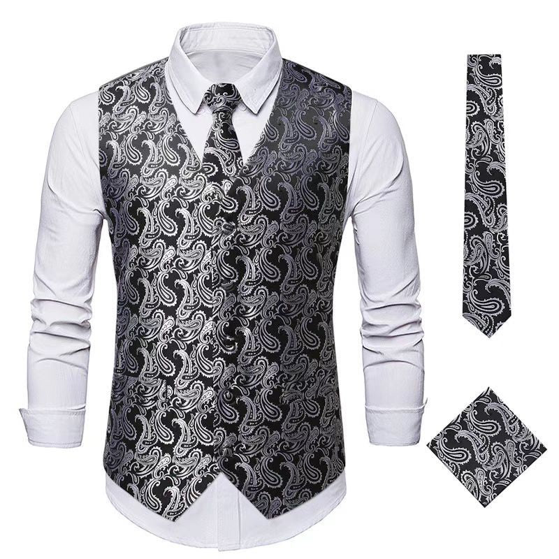 Herren Paisley Satin Anzugweste Set mit Krawatte und Einstecktuch Nord Taschen