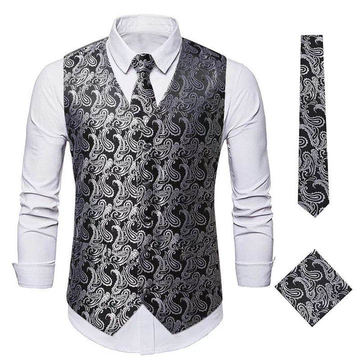 Herren Paisley Satin Anzugweste Set mit Krawatte und Einstecktuch Nord Taschen