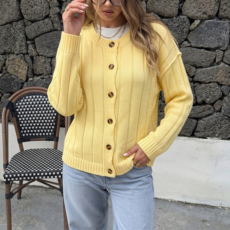 Damen Leichter Rippstrick-Cardigan mit Holzknöpfen und Oversize-Silhouette Nord Taschen