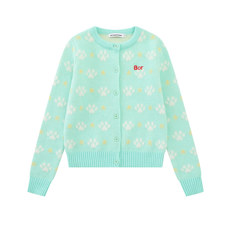 Damen Strickjacke mit Allover‑Jacquard, Rundhalsausschnitt und Knopfleiste Nord Taschen