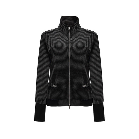 Damen Gestreifte Zipjacke mit Stehkragen, Schulterpattendetail und verlängerten Manschetten Nord Taschen