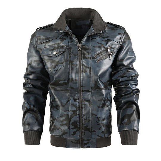 Herren Camouflage Kunstleder-Bomberjacke mit Schulterklappen, Reißverschlusstaschen und Rippsaum Nord Taschen