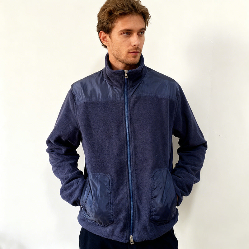Herren Fleecejacke mit Stehkragen, Zwei‑Material‑Panel und Reißverschluss Nord Taschen