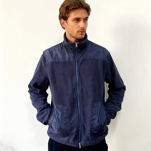 Herren Fleecejacke mit Stehkragen, Zwei‑Material‑Panel und Reißverschluss Nord Taschen