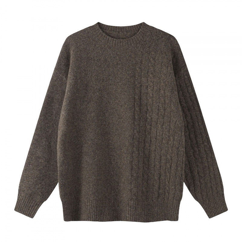 Unisex Oversize Feinstrickpullover mit Zopfmuster-Detail und Rundhalsausschnitt Nord Taschen