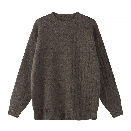 Unisex Oversize Feinstrickpullover mit Zopfmuster-Detail und Rundhalsausschnitt Nord Taschen
