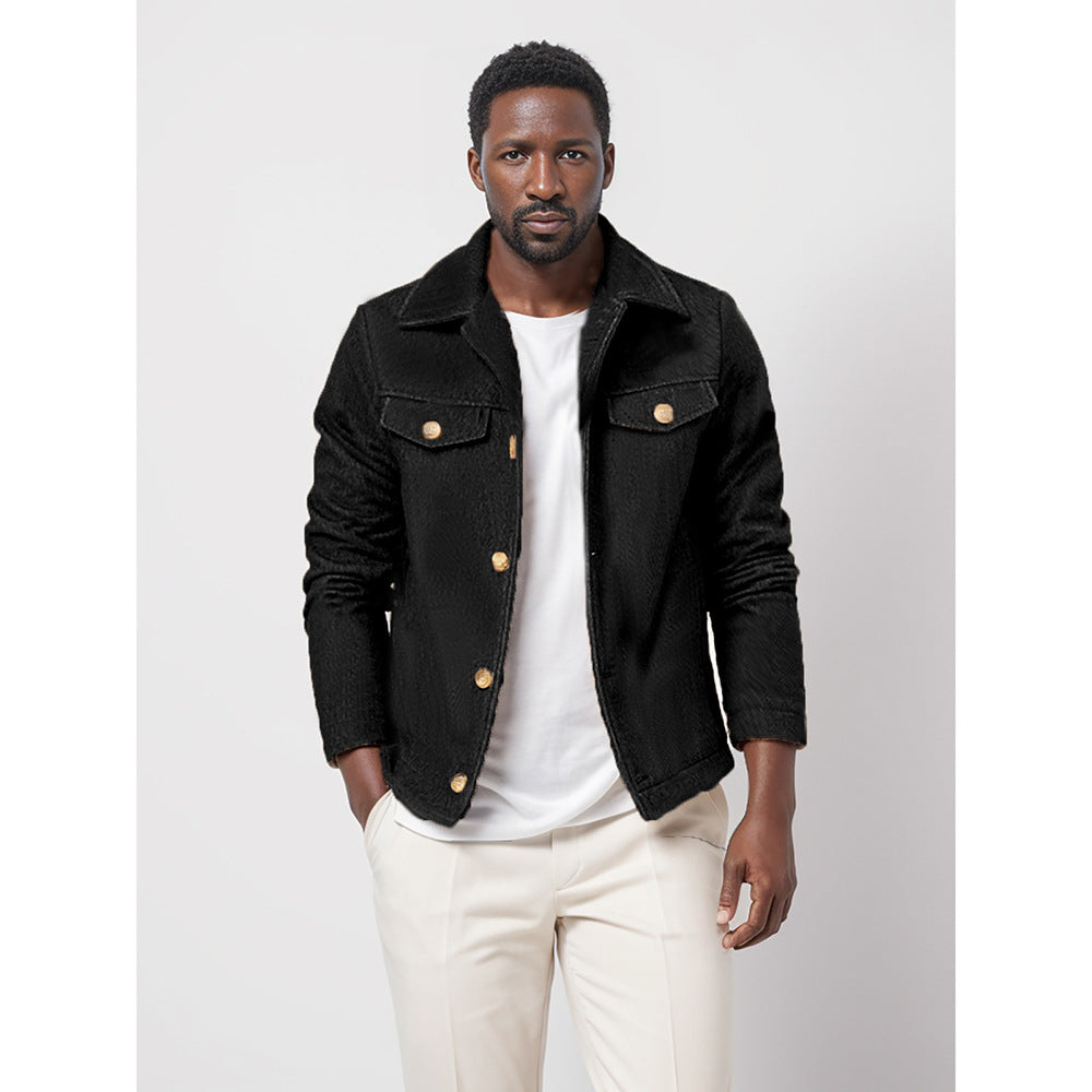 Herren Bouclé-Workerjacke mit Hemdkragen, Brustpattentaschen und Metallknöpfen Nord Taschen