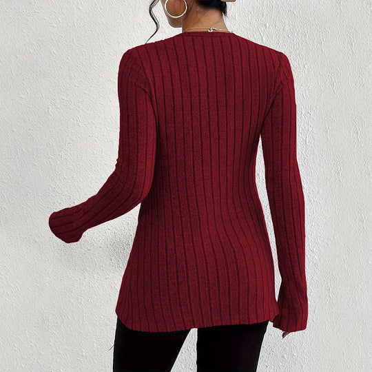 Damen gerippter V-Ausschnitt-Cardigan mit Knopfleiste taillierter Longline-Silhouette Nord Taschen