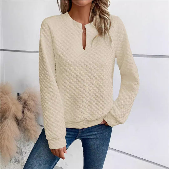 Damen Gesteppter Kuschel-Pullover mit Schlitzkragen Nord Taschen