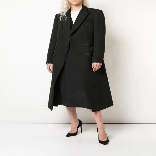 Damen Schmal geschnittener zweireihiger Wollmix‑Longcoat mit markanter Schulter Nord Taschen