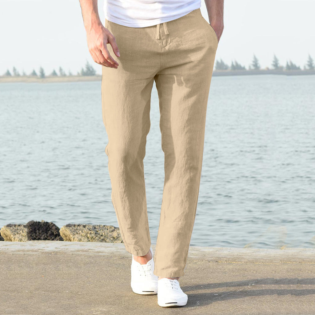 Herren lässige Leinenhose mit elastischem Bund und seitlichen Taschen Nord Taschen