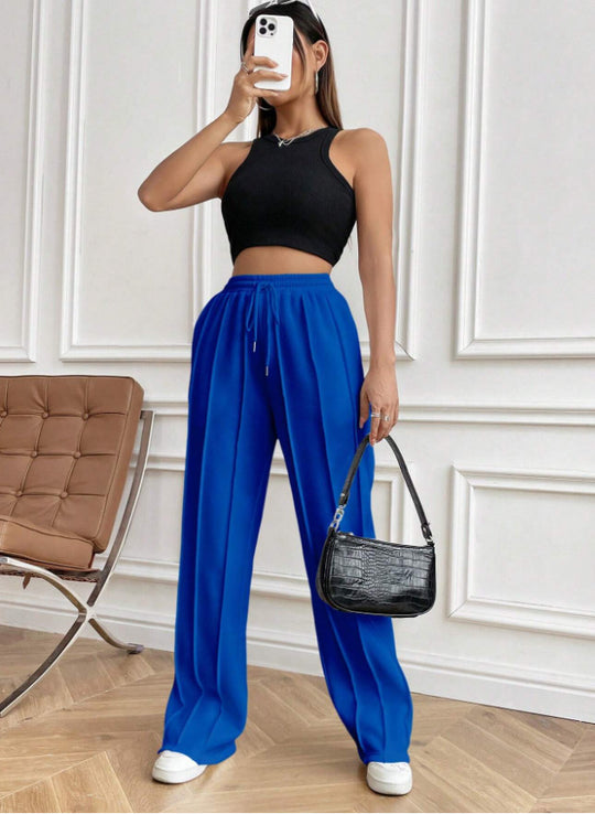 Damen Weite High-Waist Plissee-Hose mit Tunnelzug und markanter Bügelfalte Nord Taschen
