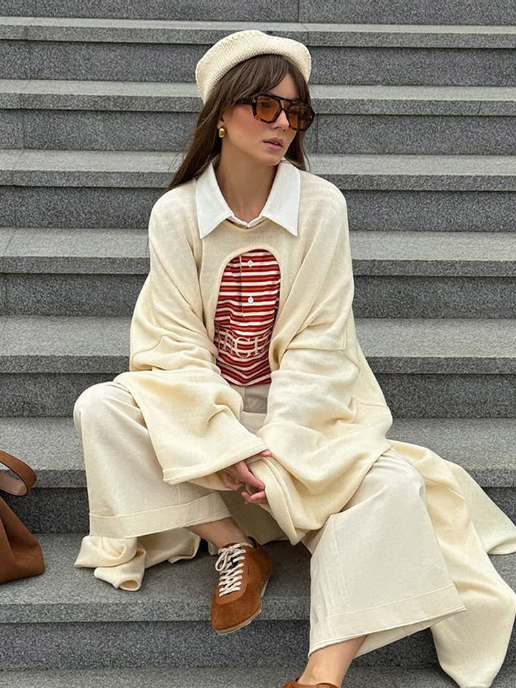 Damen Oversize Cape-Strickjacke mit weiten Trompetenärmeln und offenem Frontdesign Nord Taschen
