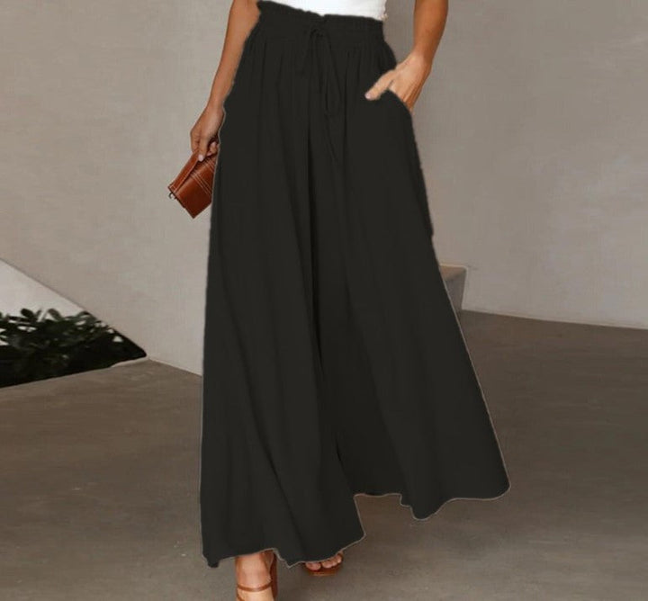 Damen Weite Leinenhose mit Gummizug und Seitentaschen