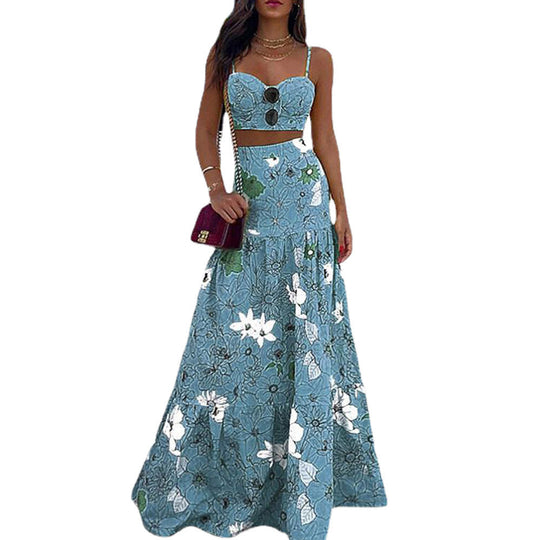 Damen Maxikleid mit floralem Zweiteiler und taillierter Silhouette Nord Taschen
