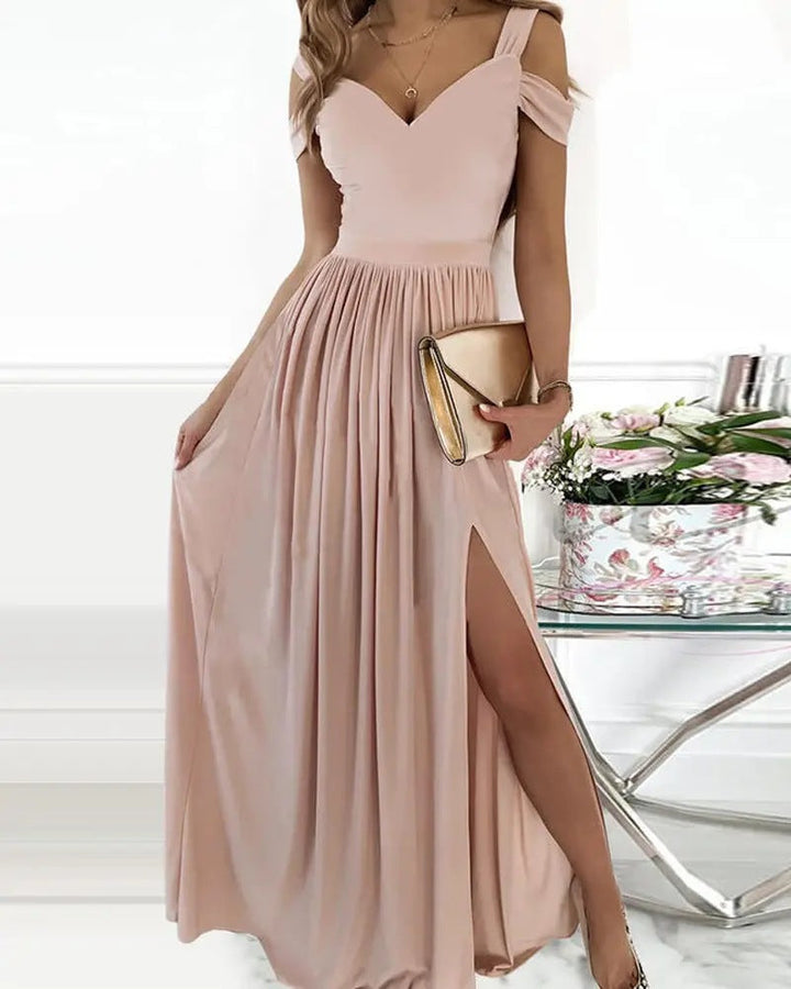 Damen Maxikleid mit elegantem Farbverlauf und schulterfreien Ärmeln