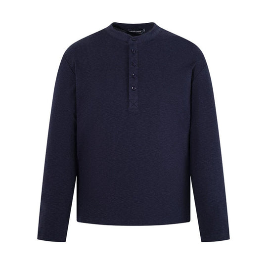 Herren Langarm-Henleyshirt mit Stehkragen und Knopfverschluss aus strukturiertem Jersey Nord Taschen