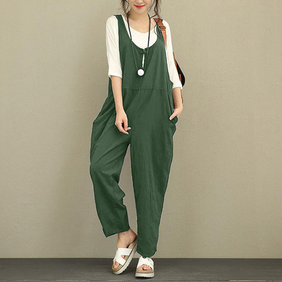 Damen Lässiger Baumwoll-Overall mit weitem Bein und verstellbaren Trägern Nord Taschen