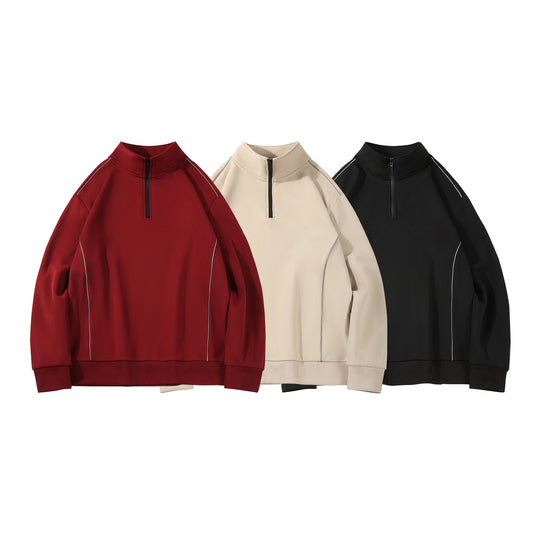 Herren Halfzip-Sweatshirt mit Stehkragen, reflektierenden Kedernähten und geripptem Saum Nord Taschen
