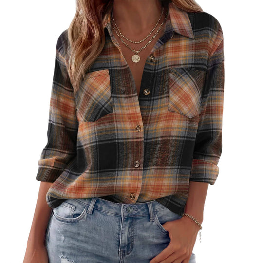 Damen Karierte Oversize-Hemdjacke aus Flanell mit Brusttaschen Nord Taschen