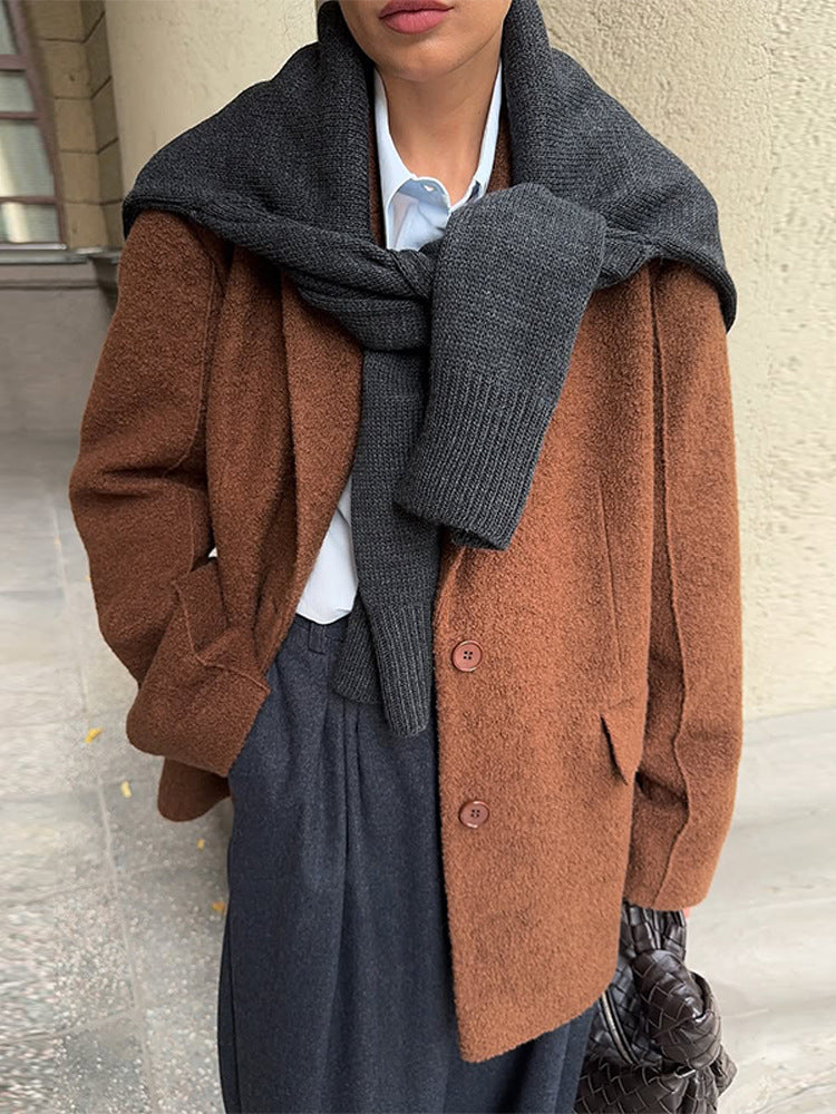 Damen Boxy-Wollmix-Kurzmantel mit strukturierter Oberfläche, Reverskragen & Pattentaschen Nord Taschen