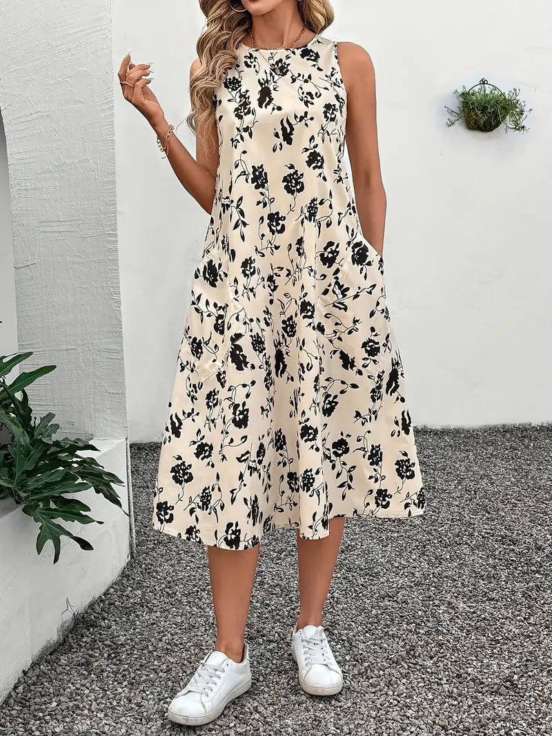 Damen Ärmelloses Maxikleid mit floralem Muster und praktischen Taschen
