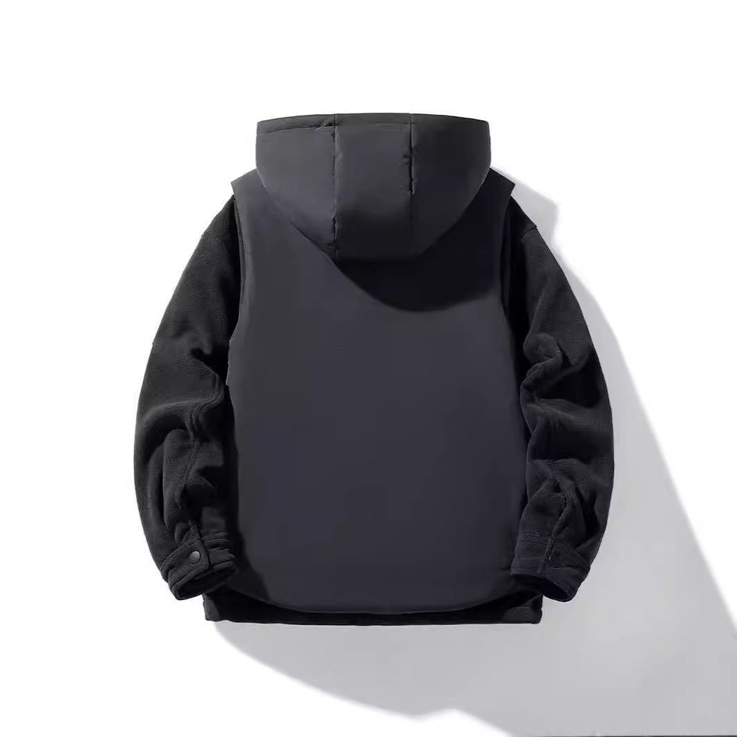 Herren Hybrid-Steppjacke mit Kapuze und Fleece-Ärmeln, Utility-Parka Nord Taschen
