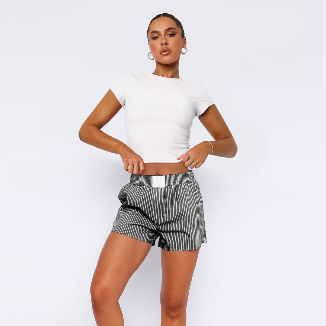 Damen Baumwoll-Shorts mit elastischem Bund und Streifenmuster