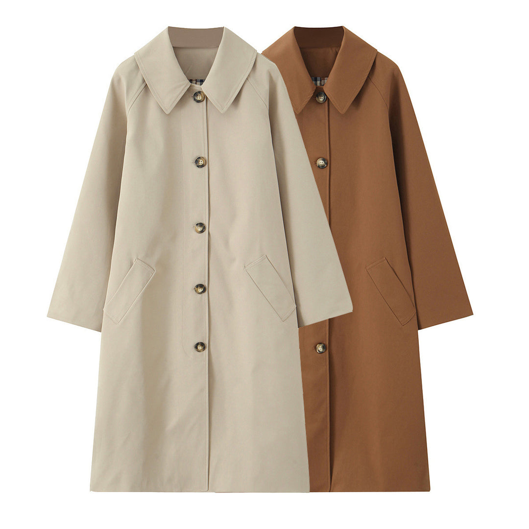 Damen Langer minimalistischer Trenchcoat mit weitem Kragen und gerader Silhouette Nord Taschen