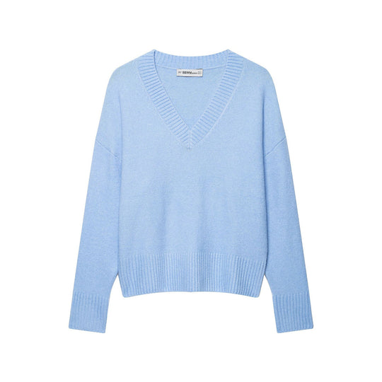 Damen Weicher V‑Ausschnitt Strickpullover im Oversize‑Cropped‑Look mit breitem Rippbund Nord Taschen