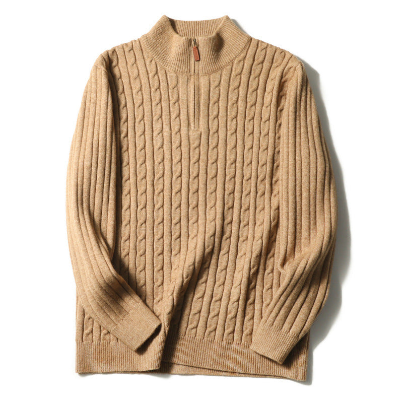 Herren Feinstrick-Pullover mit Zopfmuster und Halbzip-Stehkragen Nord Taschen