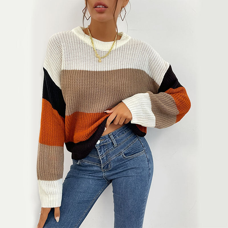 Damen Lässiger Strickpullover mit Farbblock Nord Taschen