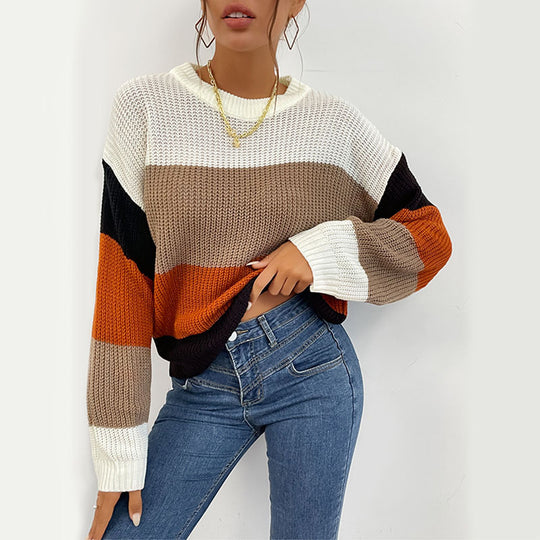 Damen Lässiger Strickpullover mit Farbblock Nord Taschen